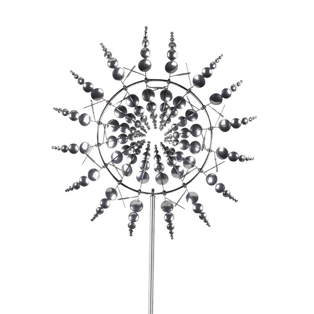 Metal Wind Spinner Garden Windmill Ornament Sculpture Yard Lawn Decor - Silver