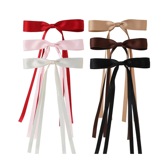 6Pcs Satin Bow Hair Clips Ribbon Barrette Hair Accessories - Style A