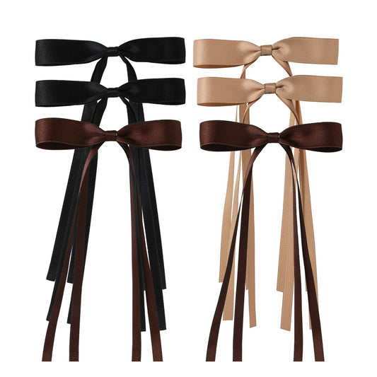 6Pcs Satin Bow Hair Clips Ribbon Barrette Hair Accessories - Style C