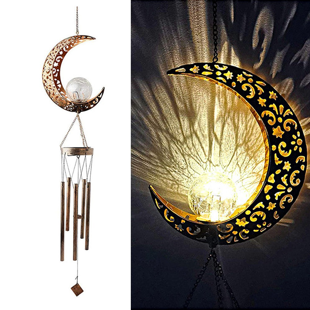 LED Solar Wind Chimes Light Outdoor Metal Wind Chime Decor - Moon Style