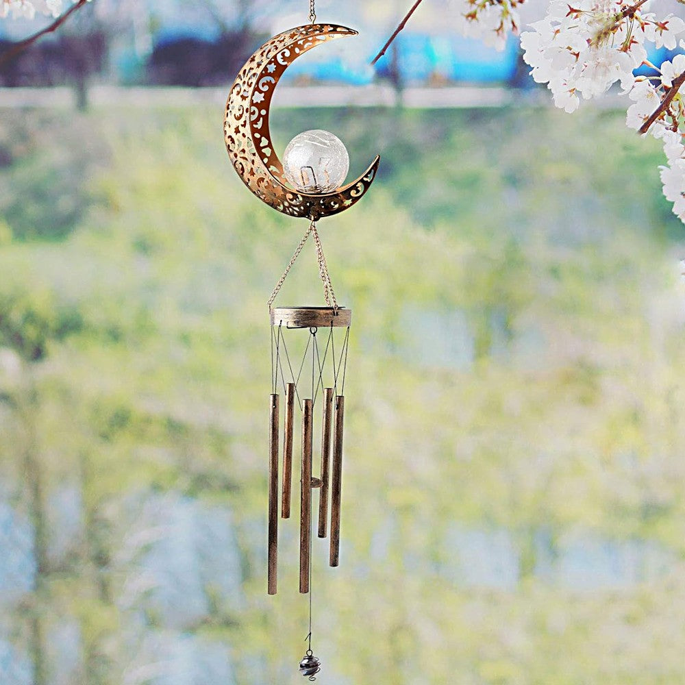 LED Solar Wind Chimes Light Outdoor Metal Wind Chime Decor - Moon Style