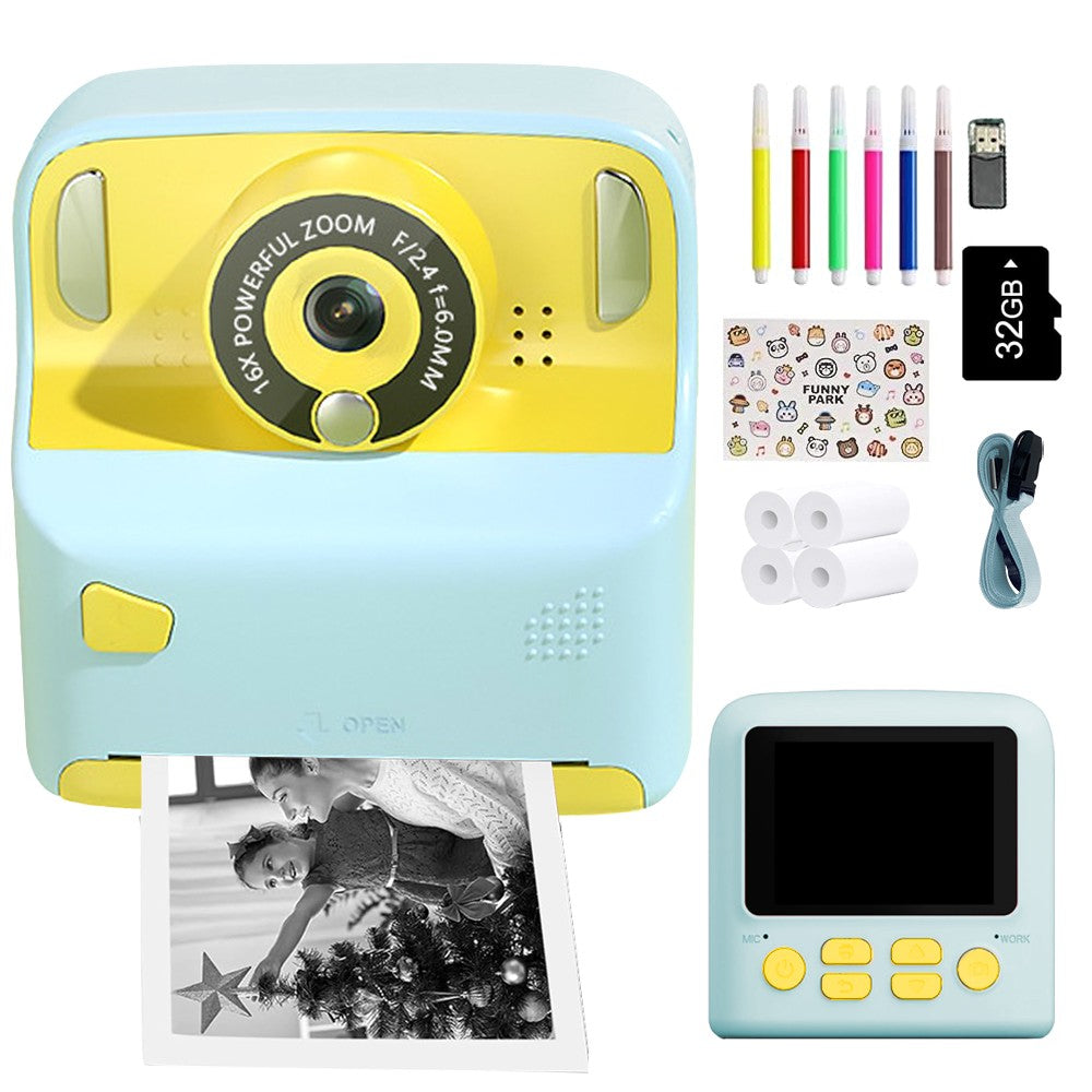 Kids Instant Print Camera with Memory Card and 5 Rolls of Print Paper - Blue