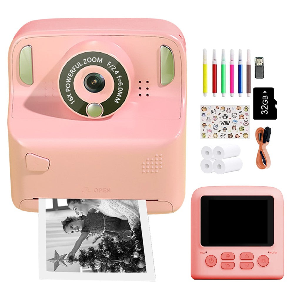 Kids Instant Print Camera with Memory Card and 5 Rolls of Print Paper - Pink