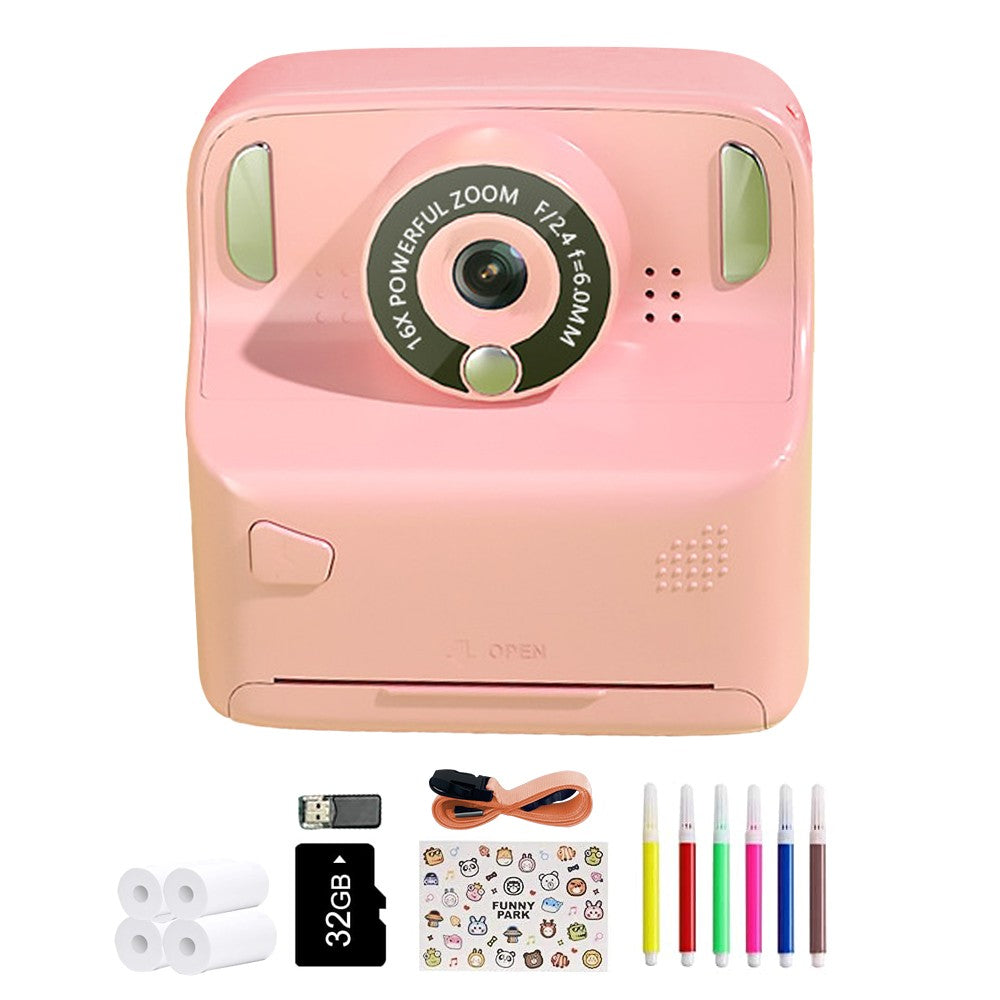 Kids Instant Print Camera with Memory Card and 5 Rolls of Print Paper - Pink
