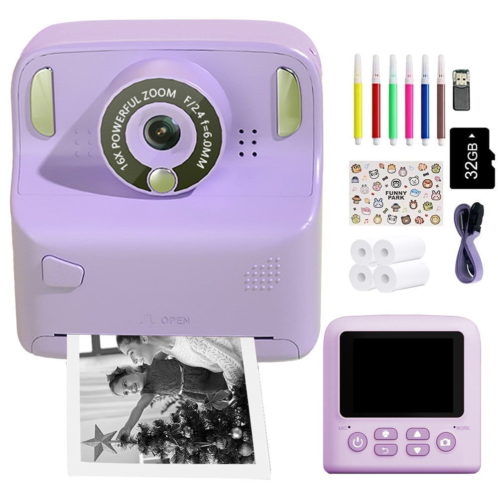Kids Instant Print Camera with Memory Card and 5 Rolls of Print Paper - Purple