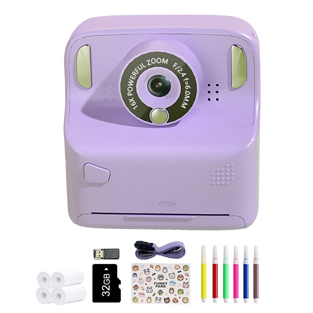 Kids Instant Print Camera with Memory Card and 5 Rolls of Print Paper - Purple
