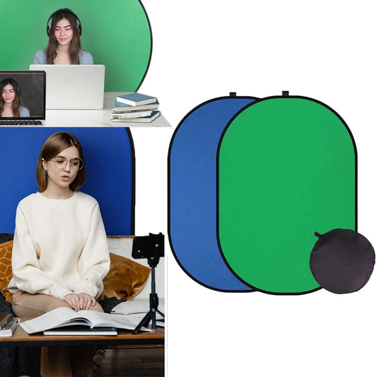 2 In 1 Collapsible Backdrop Cloth Pop Up Chroma Key Background Panel Blue Green 150x100cm