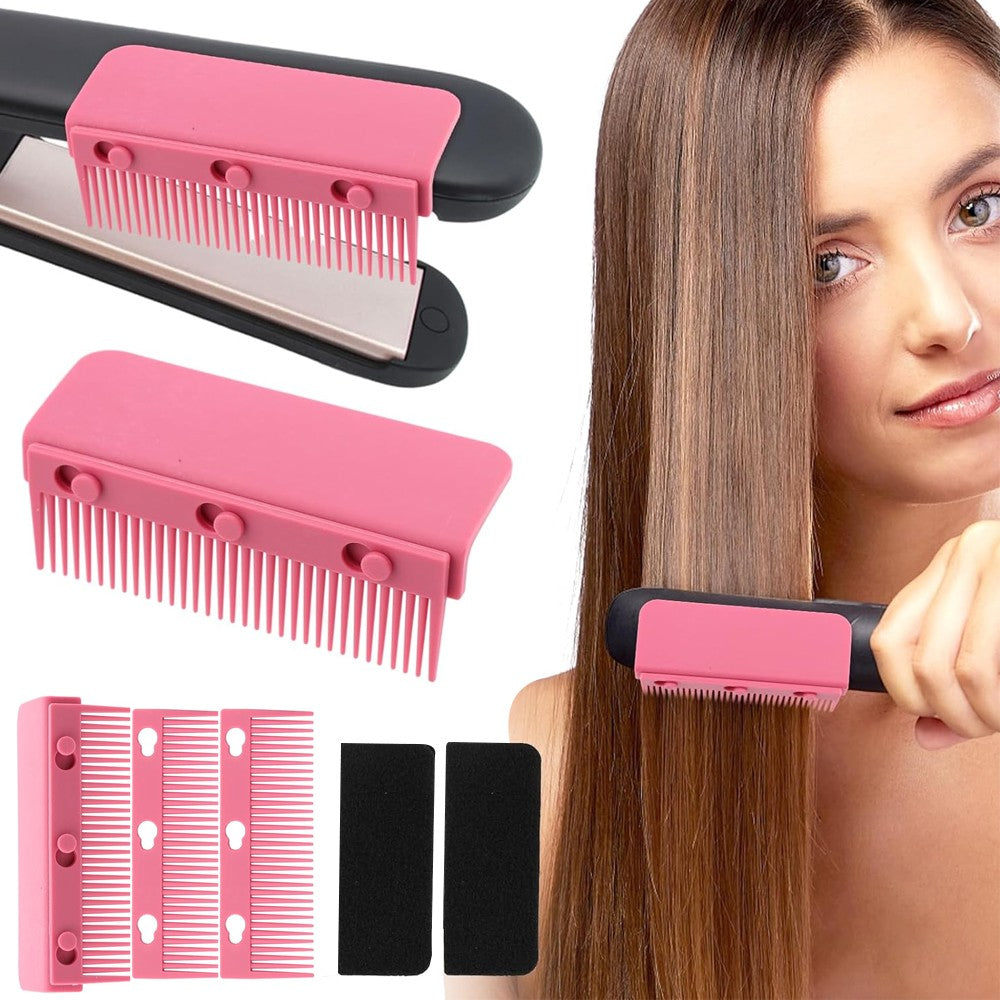 Removable Clip-On Flat Iron Comb Attachment - Pink
