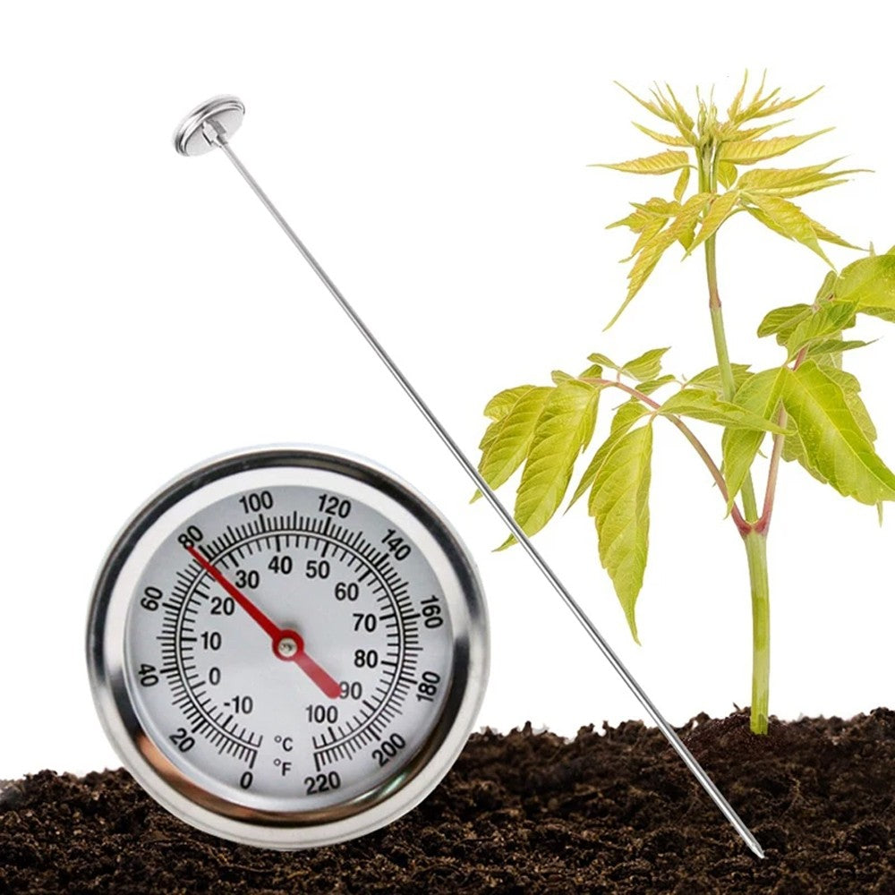 Stainless Steel Compost Soil Thermometer Probe - Celsius and Fahrenheit Dial