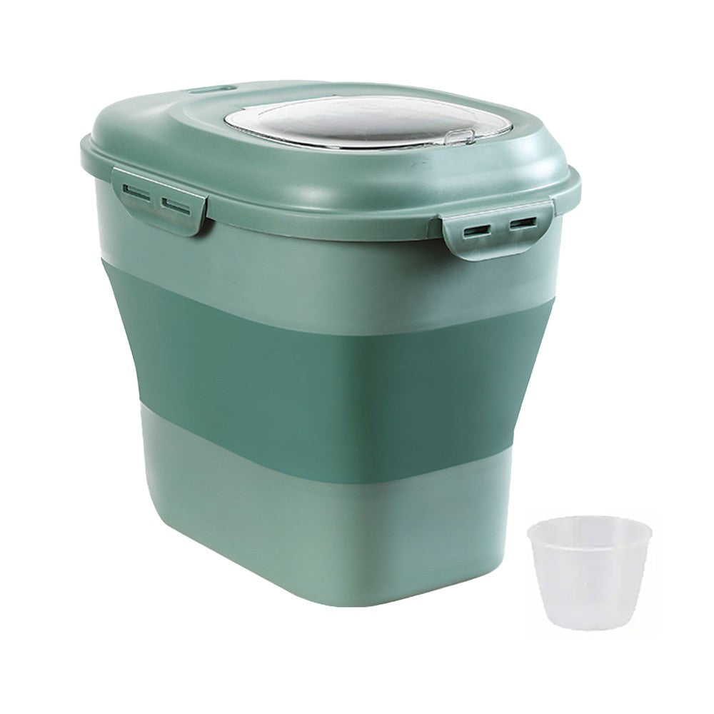 Collapsible Dog Food Storage Container Rice Bucket with Measuring Cup - Green