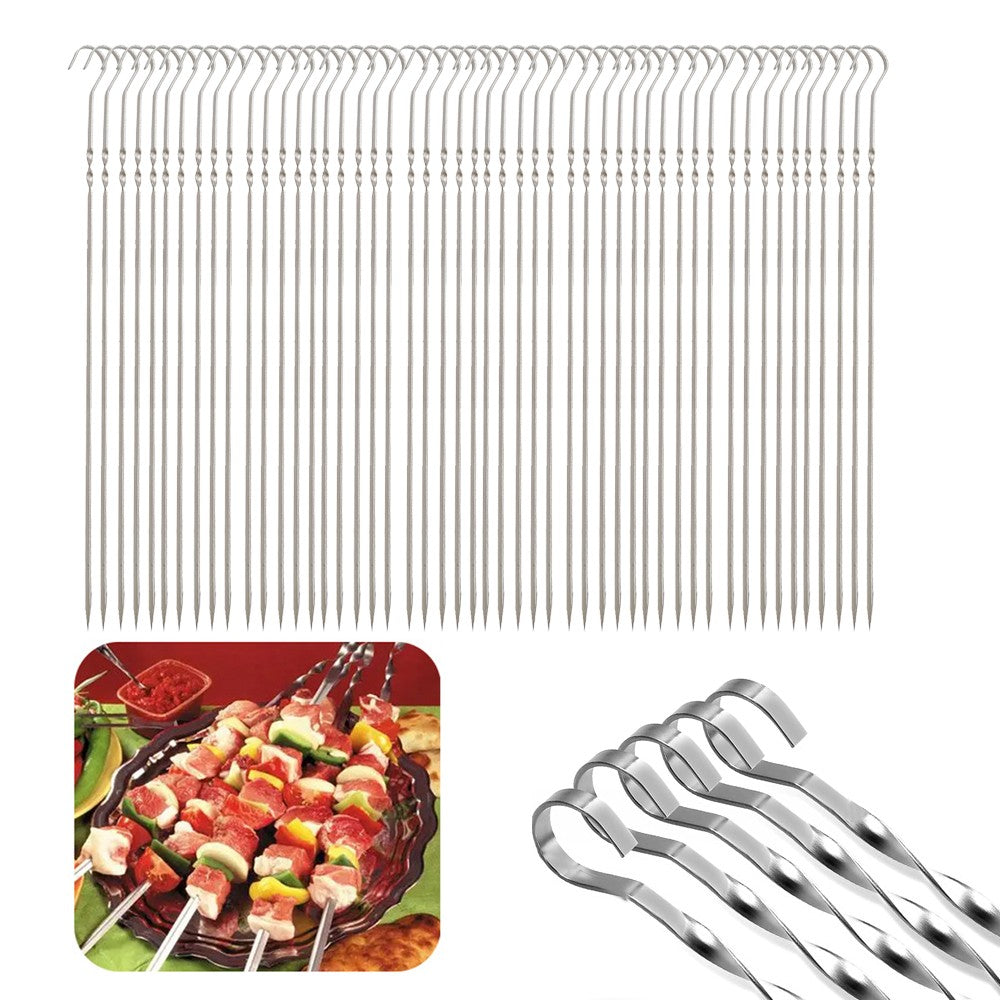 50Pcs 30cm Long Stainless Steel Barbecue Skewers Reusable Kebab Sticks BBQ Tool