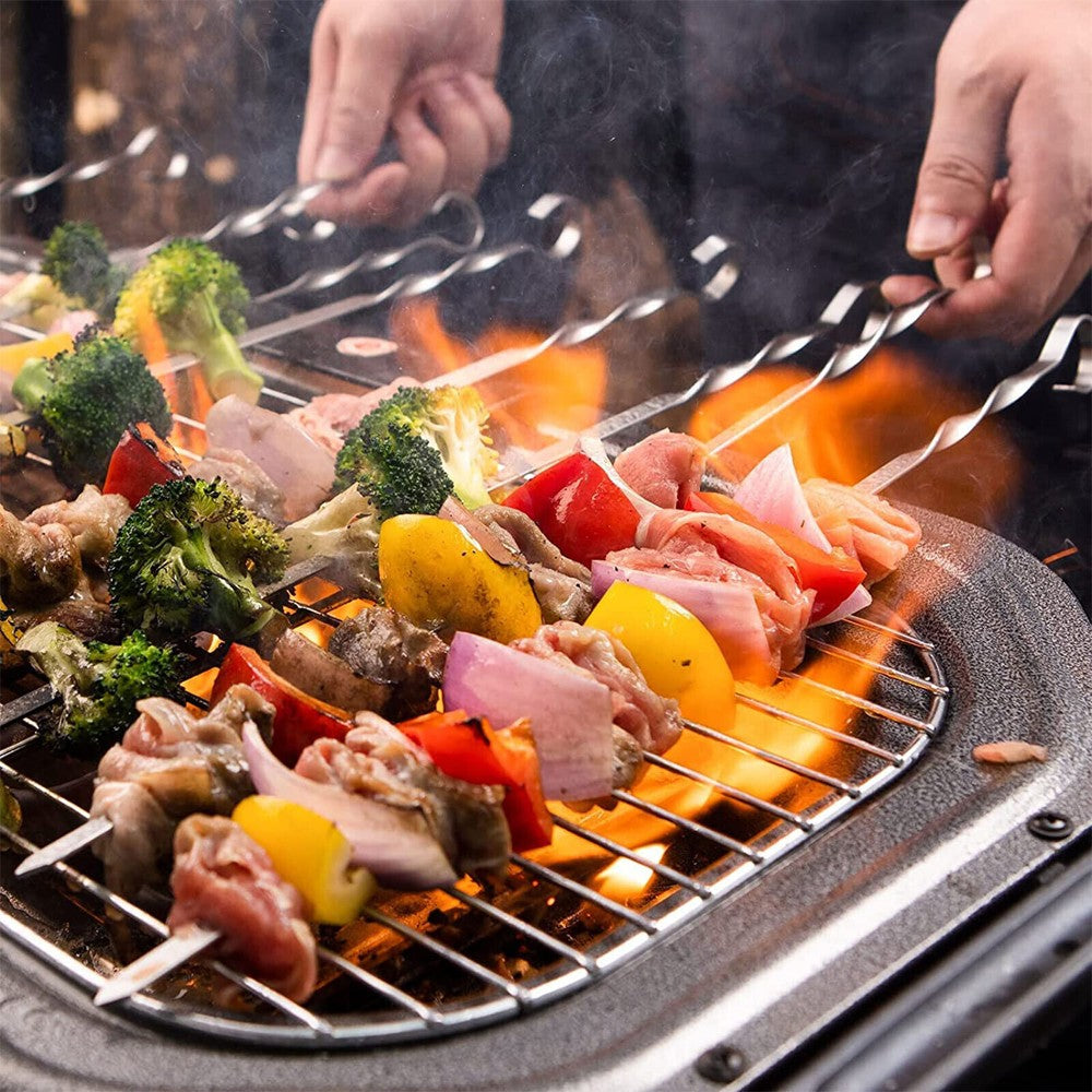 100Pcs 30cm Long Stainless Steel Barbecue Skewers Reusable Kebab Sticks BBQ Tool