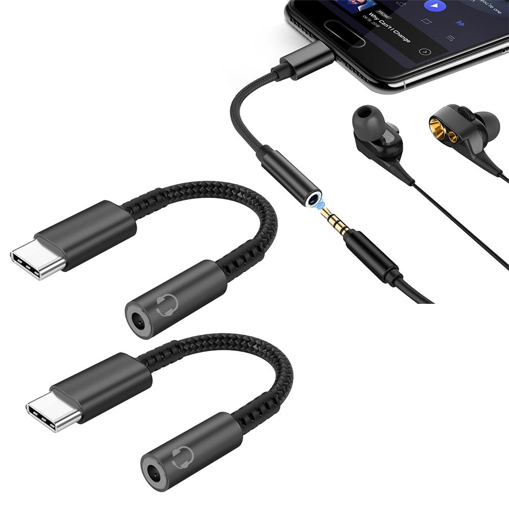 2Pcs USB Type C to 3.5mm Female Headphone Jack Adapter AUX Speaker Audio Cable