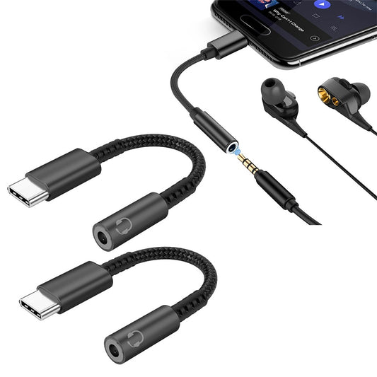 2Pcs USB Type C to 3.5mm Female Headphone Jack Adapter AUX Speaker Audio Cable
