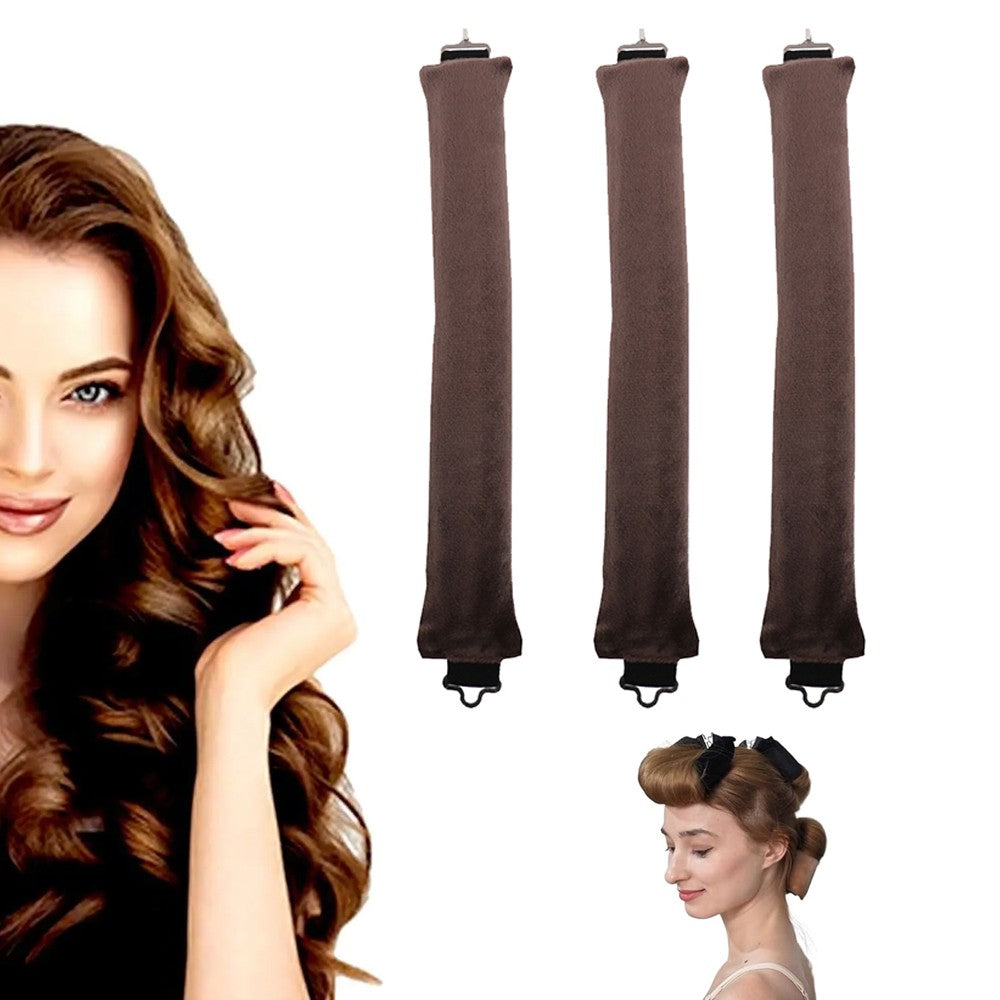 3Pcs Heatless Hair Curler Hair Curling Rod Headband Hair Styling Tool - Brown