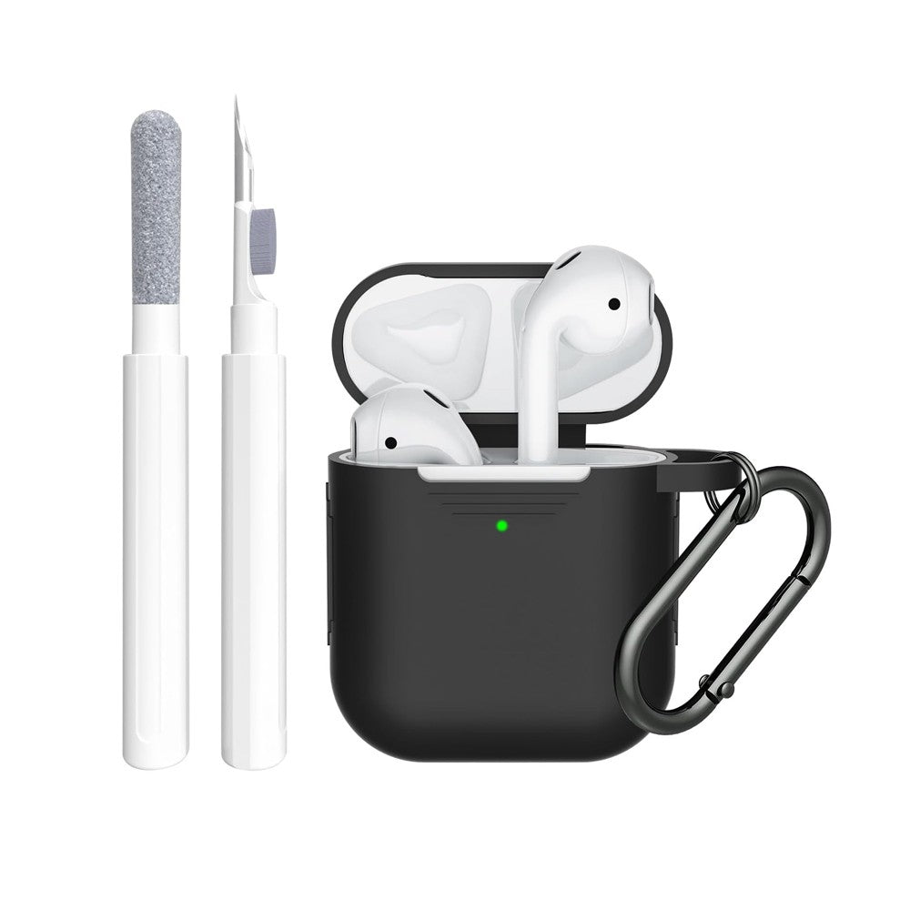 For AirPods 1st and 2nd Gen Silicone Protective Case with Cleaner Kit - Black