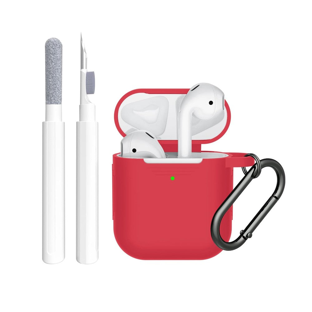 For AirPods 1st and 2nd Gen Silicone Protective Case with Cleaner Kit - Red