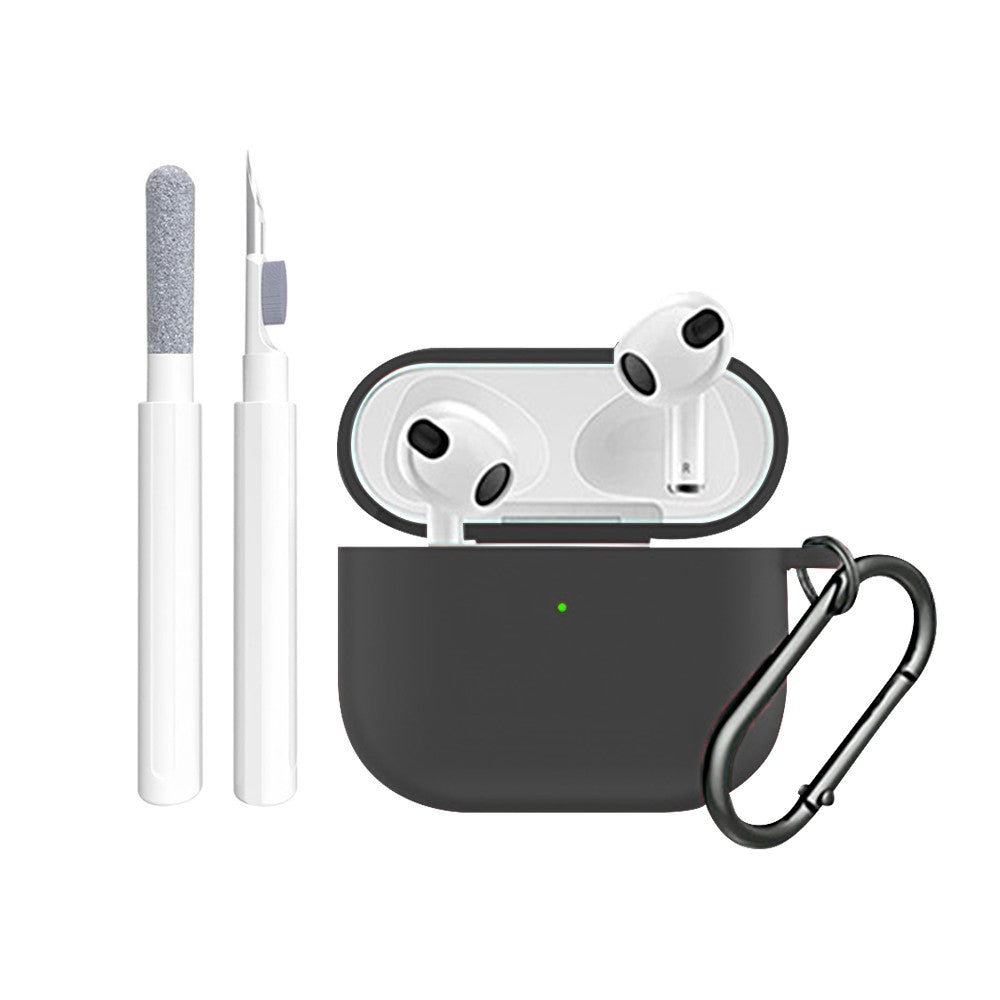 For AirPods 3rd Gen Silicone Protective Case with Cleaner Kit and Keychain-Black