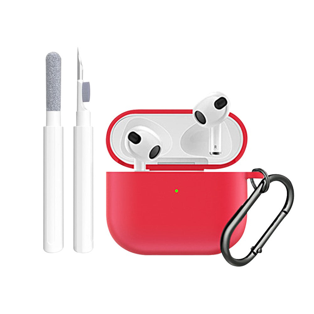 For AirPods 3rd Gen Silicone Protective Case with Cleaner Kit and Keychain-Red