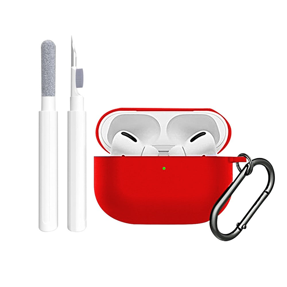 For AirPods Pro Silicone Protective Case with Cleaner Kit and Keychain - Red