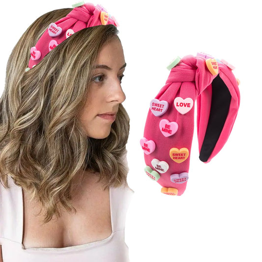 Knotted Headband Wide Top Knot Headband Hair Accessories - Rose Red