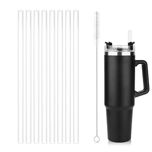 8Pcs Reusable Clear Straws Compatible with Stanley 30oz Cups with Cleaning Brush