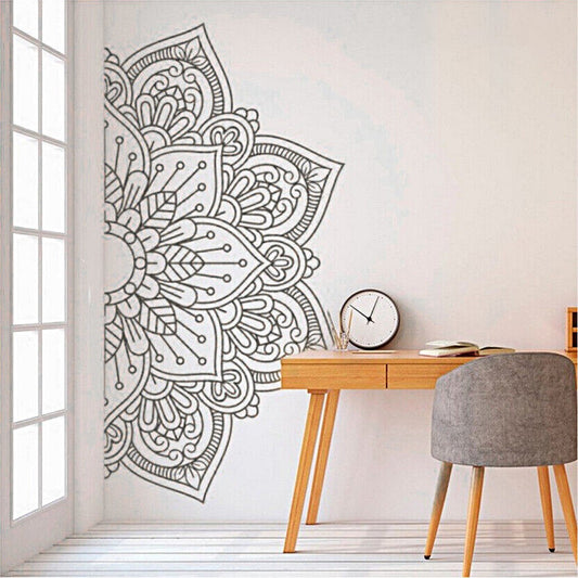 114x57cm Mandala Flower Half-Wall Sticker PVC Wall Art Decal Home Decor - Black