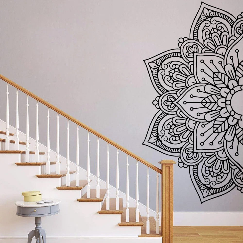 114x57cm Mandala Flower Half-Wall Sticker PVC Wall Art Decal Home Decor - Black