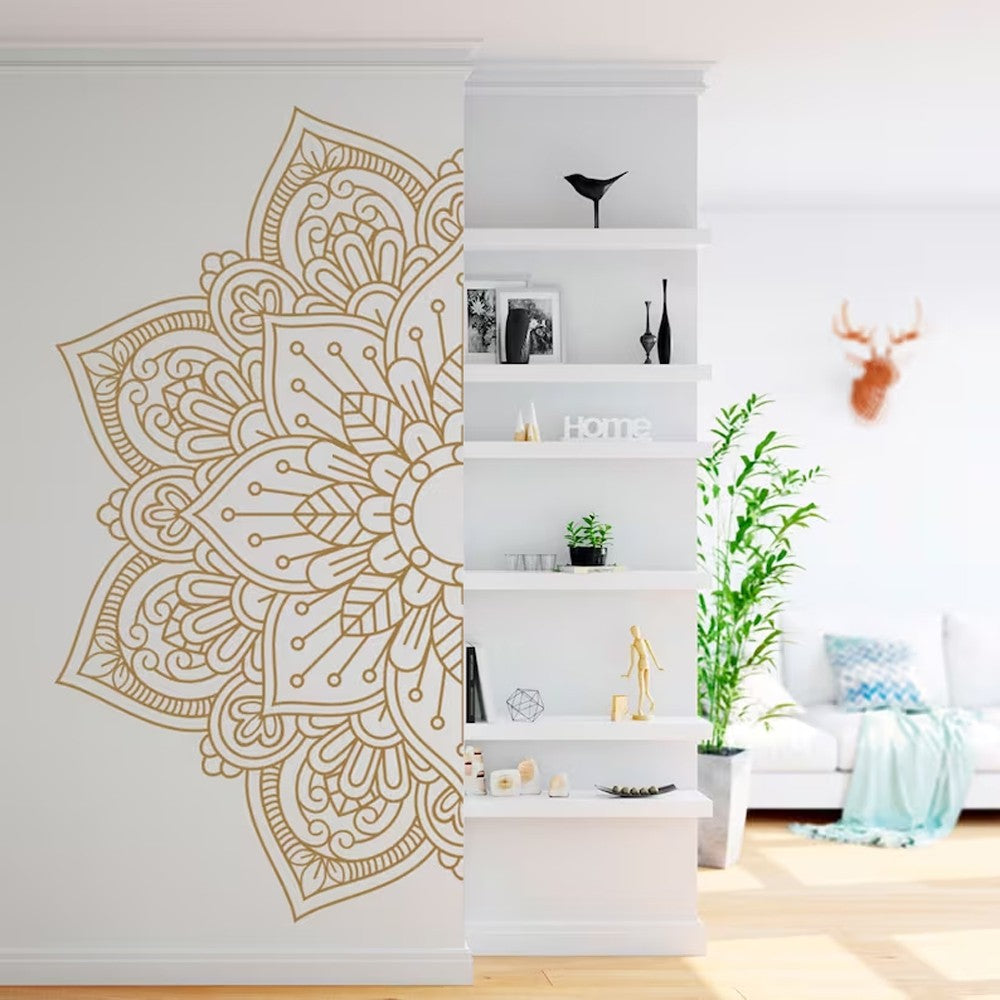 114x57cm Mandala Flower Half-Wall Sticker PVC Wall Art Decal Home Decor - Gold