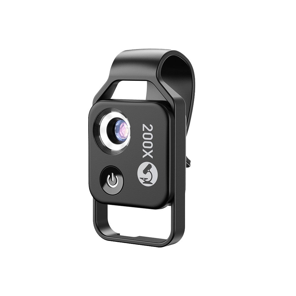 200X Magnification Pocket Phone Microscope with CPL Lens and LED Light - Black