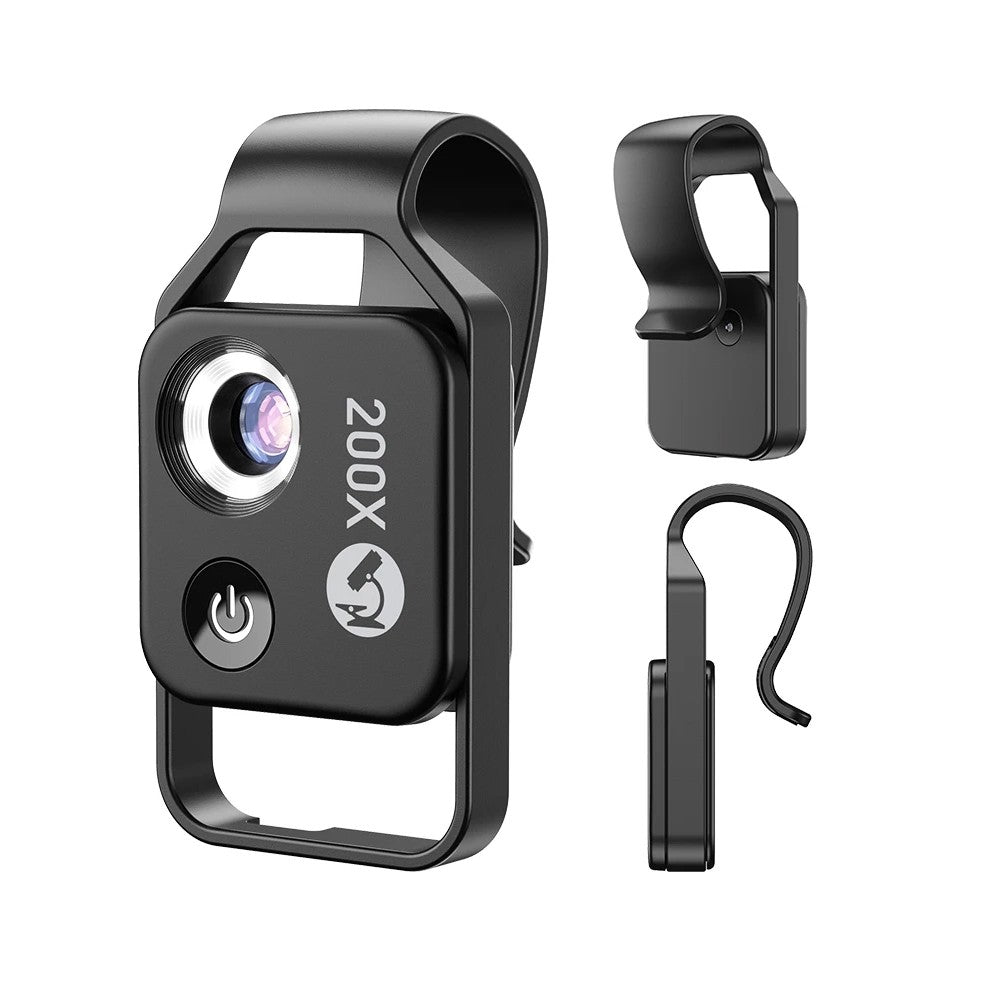 200X Magnification Pocket Phone Microscope with CPL Lens and LED Light - Black