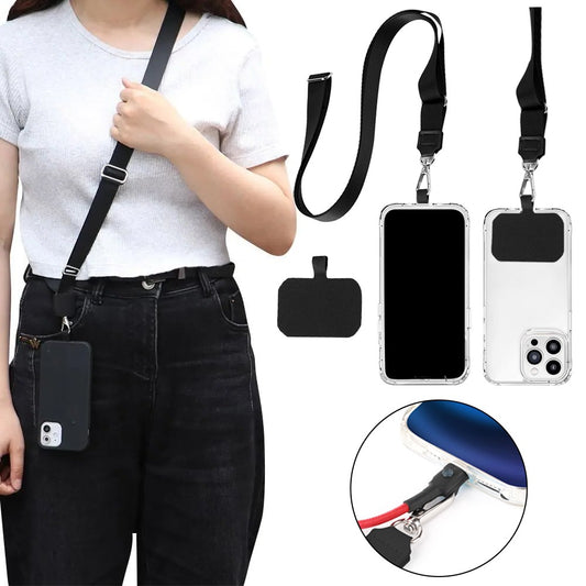 Universal Mobile Phone Anti-lost Lanyard Adjustable Hanging Neck Strap - Black