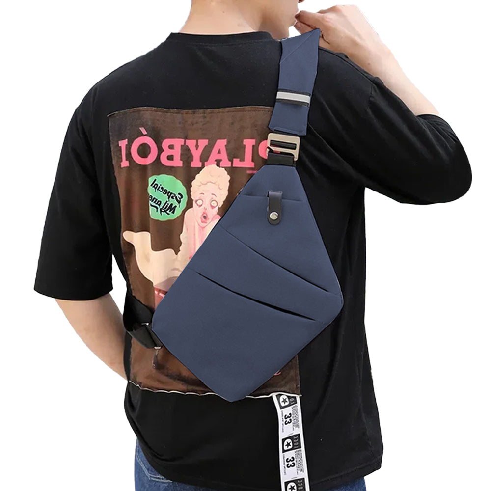 Anti-theft Sling Chest Pack Left Shoulder Bag - Blue