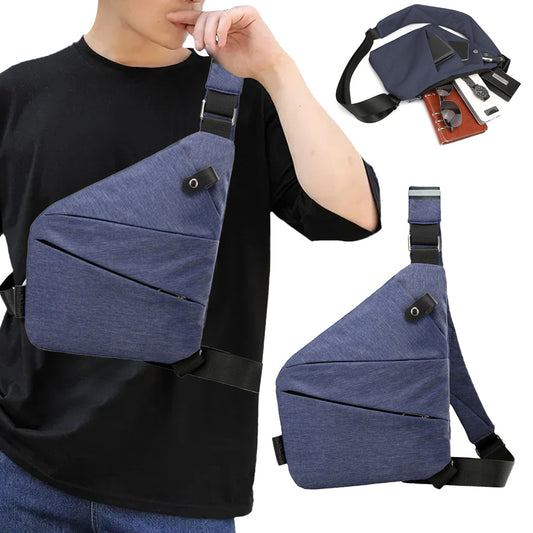 Anti-theft Sling Chest Pack Right Shoulder Bag - Blue