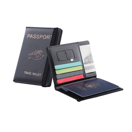 RFID Blocking Passport Holder for Travel Accessories Passport Purse Card - Black