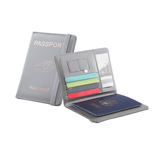RFID Blocking Passport Holder for Travel Accessories Passport Purse Card - Grey
