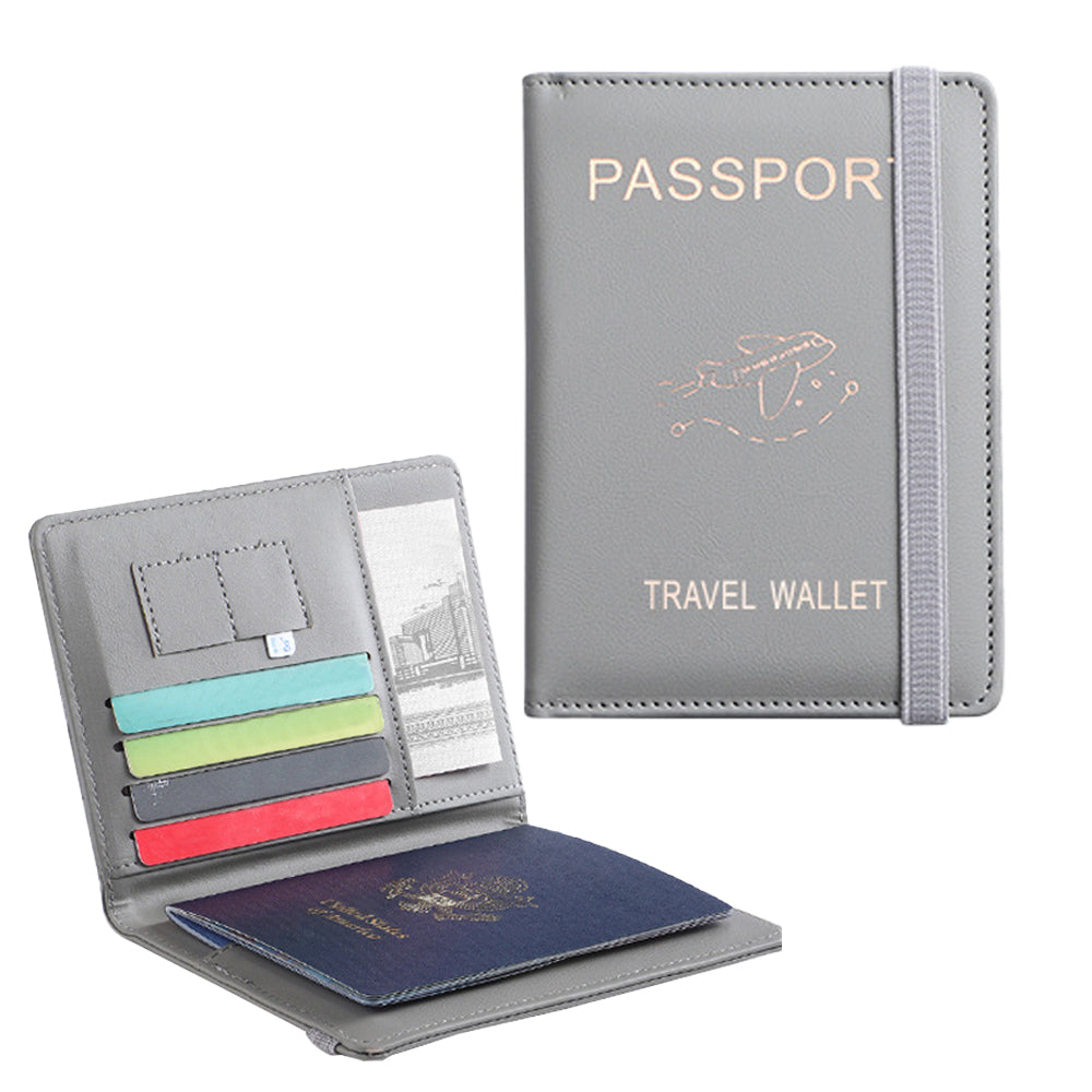 RFID Blocking Passport Holder for Travel Accessories Passport Purse Card - Grey