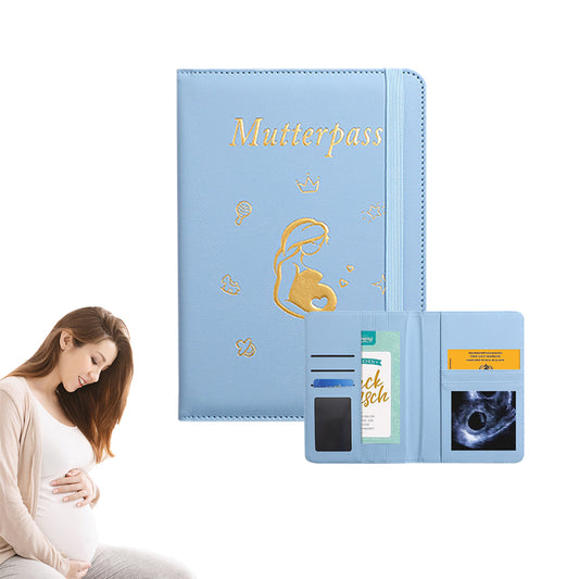 Pregnancy Journal PU Cover Card Holder for Expecting Moms Planner - Blue
