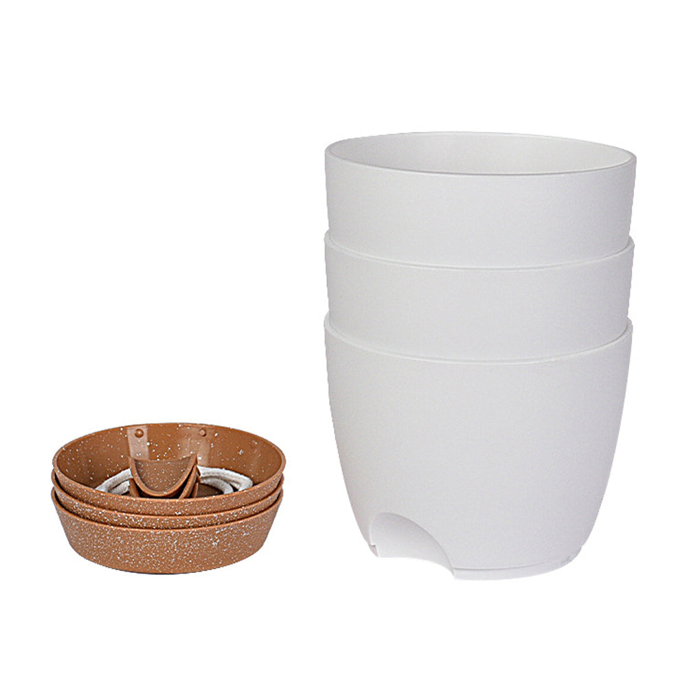 3Pcs Self Watering Planters Flower Pot with Drainage Hole Indoor Outdoor - White