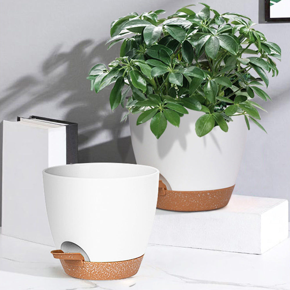 3Pcs Self Watering Planters Flower Pot with Drainage Hole Indoor Outdoor - White