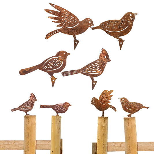 4Pcs Rusty Metal Birds Fence Art Decor