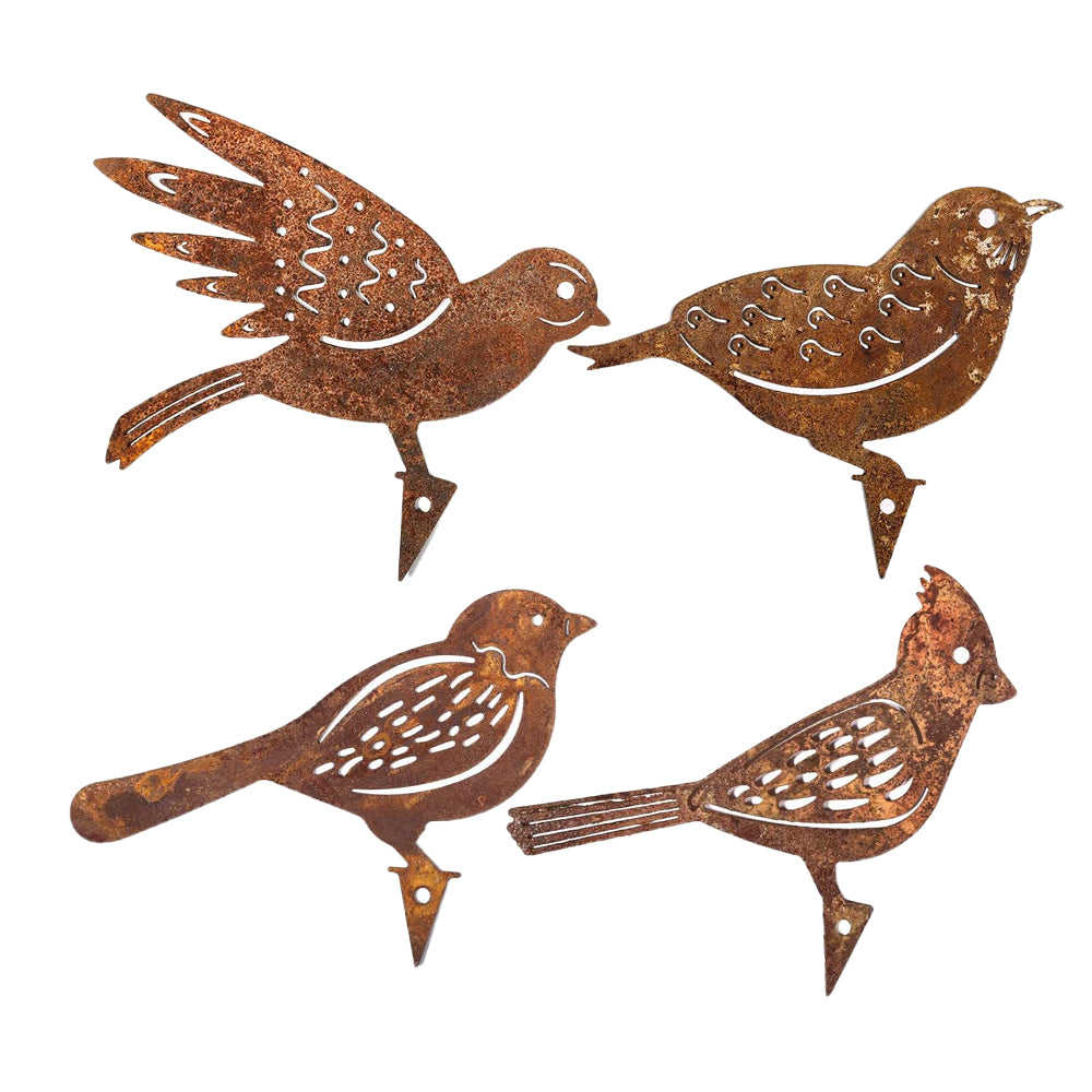 4Pcs Rusty Metal Birds Fence Art Decor