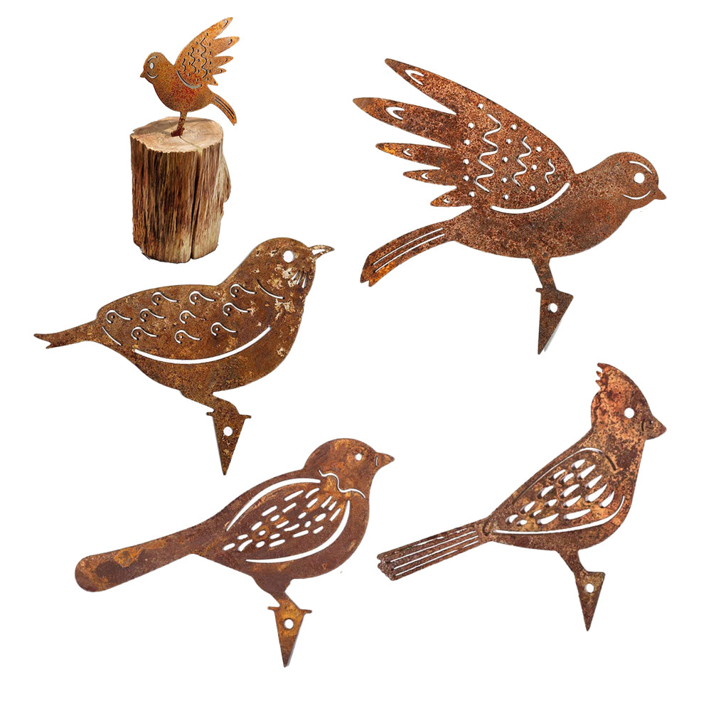 4Pcs Rusty Metal Birds Fence Art Decor