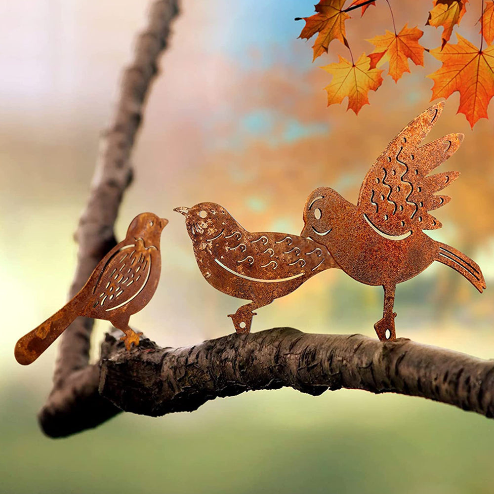 4Pcs Rusty Metal Birds Fence Art Decor