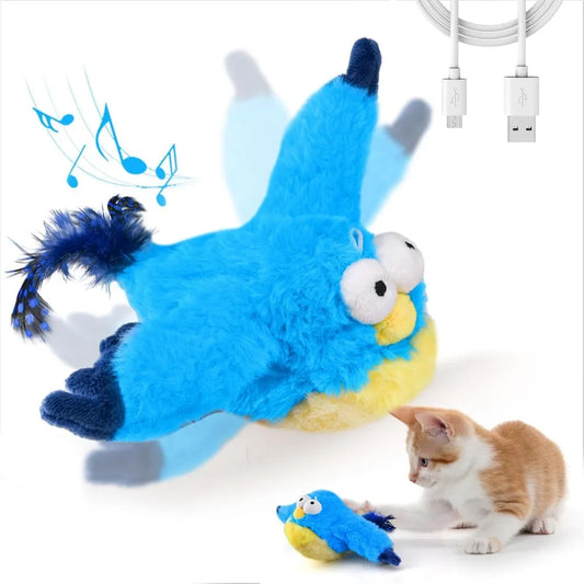 Squeaky Cat Toys Rechargeable Flapping Toy Touch Activated Plush Toys - Blue