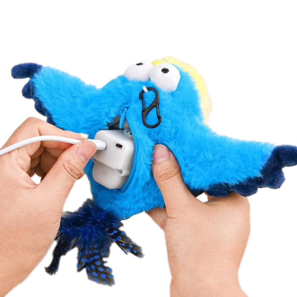 Squeaky Cat Toys Rechargeable Flapping Toy Touch Activated Plush Toys - Blue