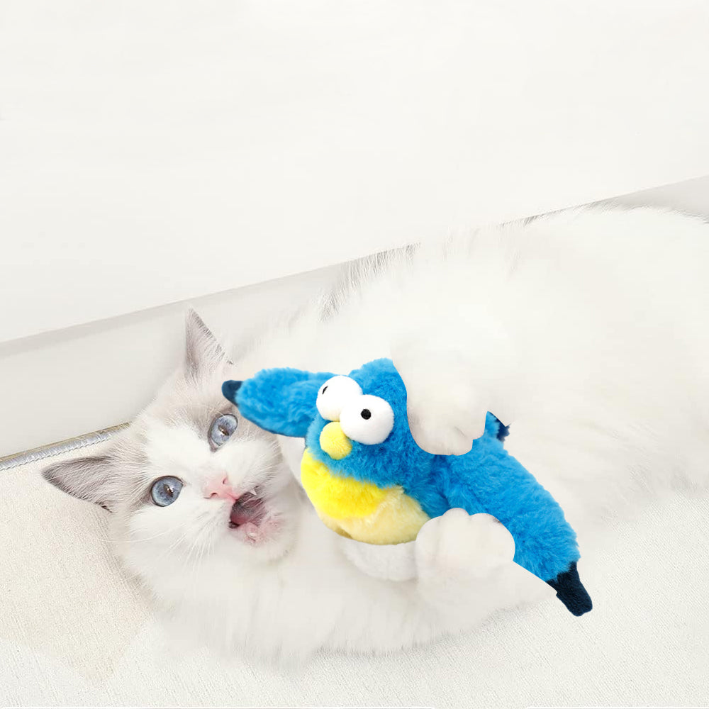 Squeaky Cat Toys Rechargeable Flapping Toy Touch Activated Plush Toys - Blue