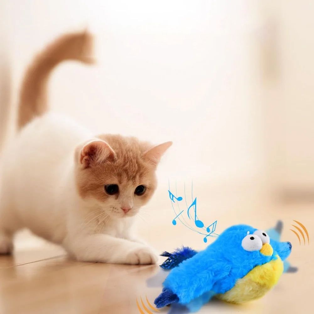Squeaky Cat Toys Rechargeable Flapping Toy Touch Activated Plush Toys - Blue