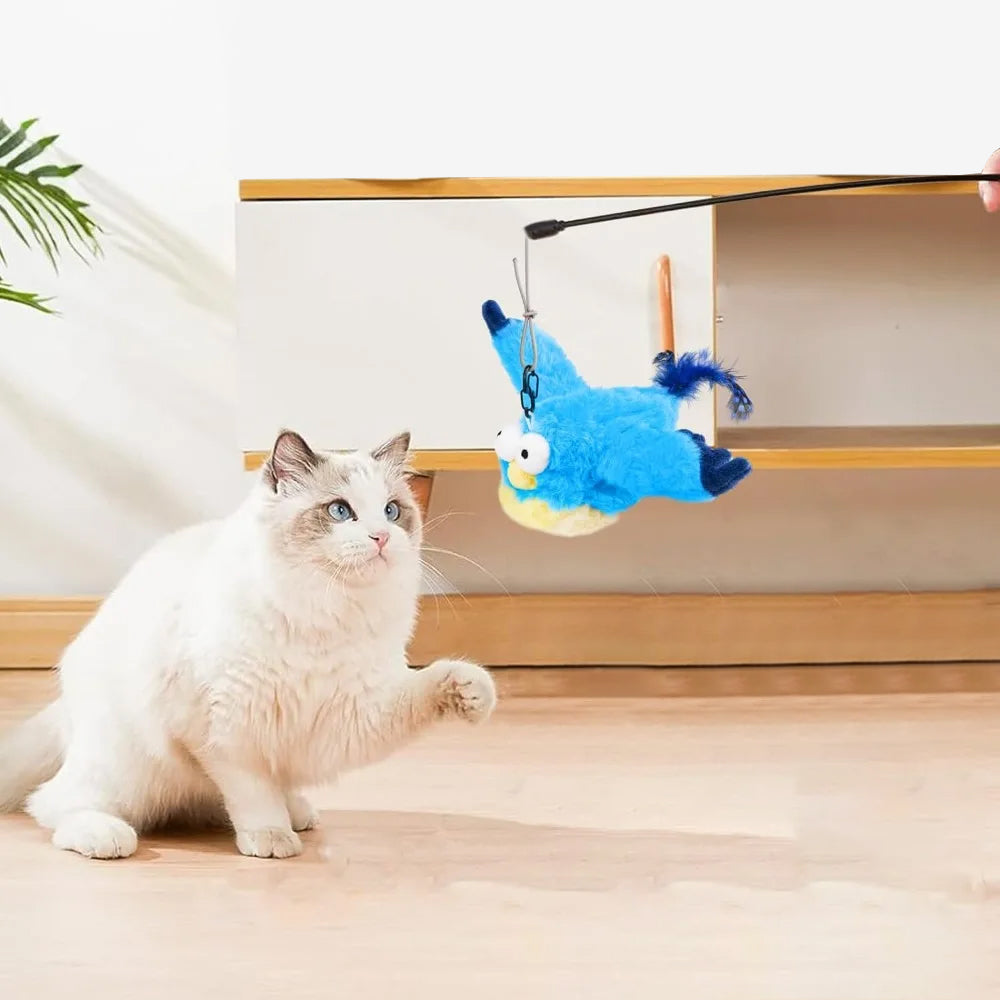 Squeaky Cat Toys Rechargeable Flapping Toy Touch Activated Plush Toys - Blue