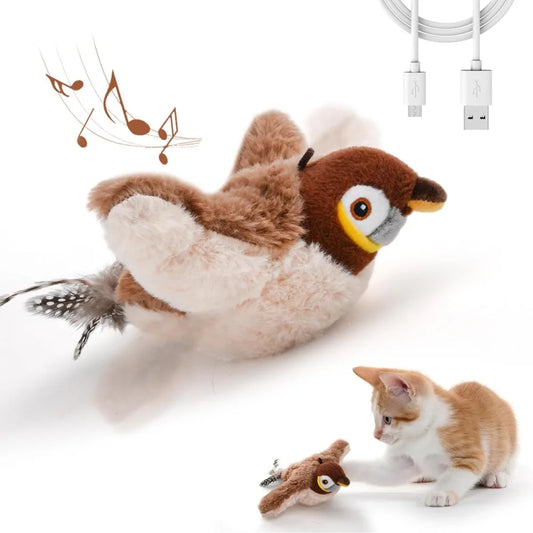 Squeaky Cat Toys Rechargeable Flapping Toy Touch Activated Plush Toys - Brown